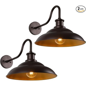 Outdoor Gooseneck Barn Light Fixtures, 16 Inch Dome Large Wall Sconces, Farmhouse Exterior Wall Mount Lights for House Garage Patio Doorway, Oil Rubbed Bronze, 2 Pack