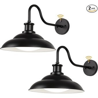 Dusk to Dawn Outdoor LED Barn Lights, 16 Inch Large Farmhouse Gooseneck Exterior Wall Light Fixtures with Adjustable Color Temperature, Modern Black White Porch Lights Outside for House Garage Doorway