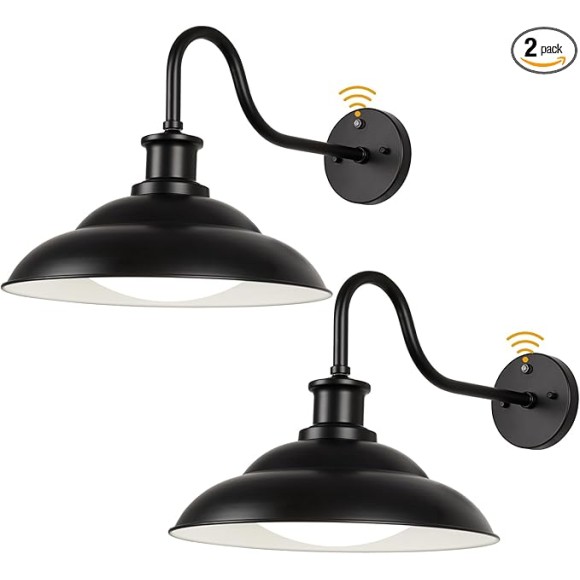 Dusk to Dawn Outdoor LED Barn Lights, 16 Inch Large Farmhouse Gooseneck Exterior Wall Light Fixtures with Adjustable Color Temperature, Modern Black White Porch Lights Outside for House Garage Doorway