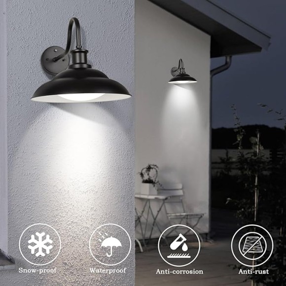 Dusk to Dawn Outdoor LED Barn Lights, 16 Inch Large Farmhouse Gooseneck Exterior Wall Light Fixtures with Adjustable Color Temperature, Modern Black White Porch Lights Outside for House Garage Doorway