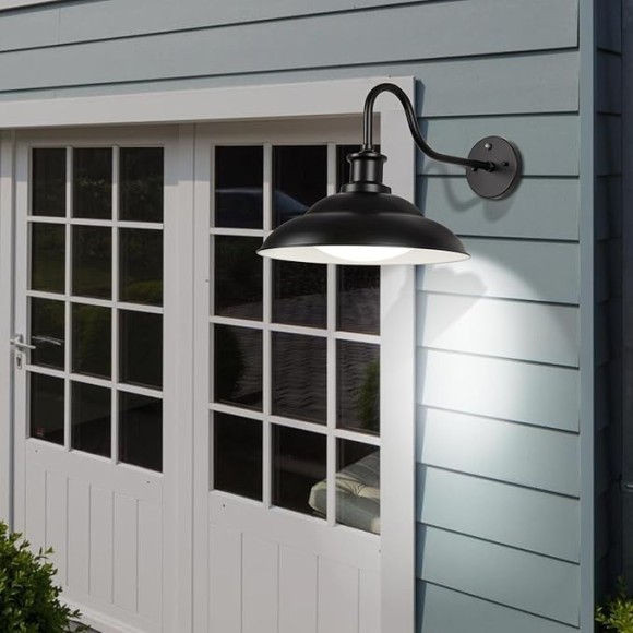 Dusk to Dawn Outdoor LED Barn Lights, 16 Inch Large Farmhouse Gooseneck Exterior Wall Light Fixtures with Adjustable Color Temperature, Modern Black White Porch Lights Outside for House Garage Doorway