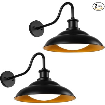 Outdoor LED Barn Lights, 16 Inch Large Farmhouse Gooseneck Exterior Wall Mount Light with 5 Color Temperatures Industrial Black Porch Light Outside for Garage Doorway, 2 Pack