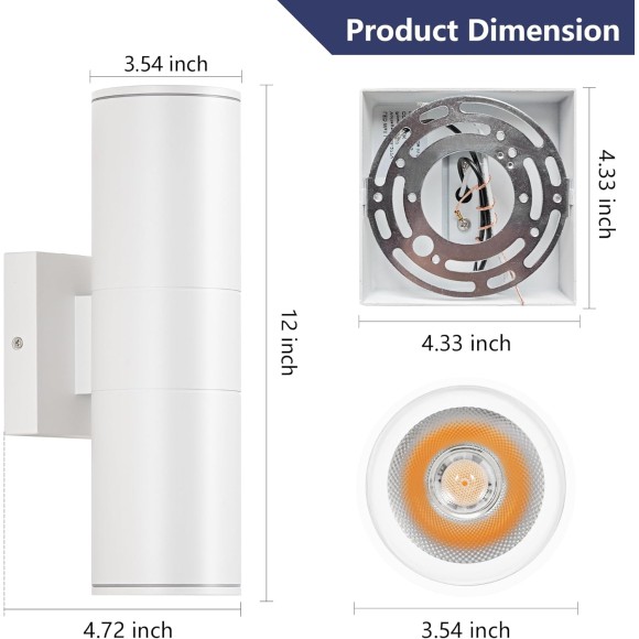 Outdoor Wall Lights 4Pack, Integrated LED Cylinder Up Down Lights, 12W 2700K Aluminum Exterior Wall Light, Outdoor Light Fixture for Porch Patio Door.(Matte White)