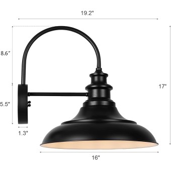 Outdoor Barn Light Fixtures, 16 Inch Large Dome Farmhouse Exterior Wall Mount Lights, Rustic Gooseneck Wall Sconces Indoor Wall Lighting, Industrial Black White Lanterns for Porch, 2 Pack