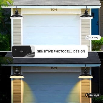 Dusk to Dawn Sensor Outdoor Barn Light Fixtures, 16 Inch Dome Farmhouse Outdoor Wall Sconces, Rustic Gooseneck Exterior Wall Mount Lights, Industrial Black White Lanterns for Porch, 2 Pack