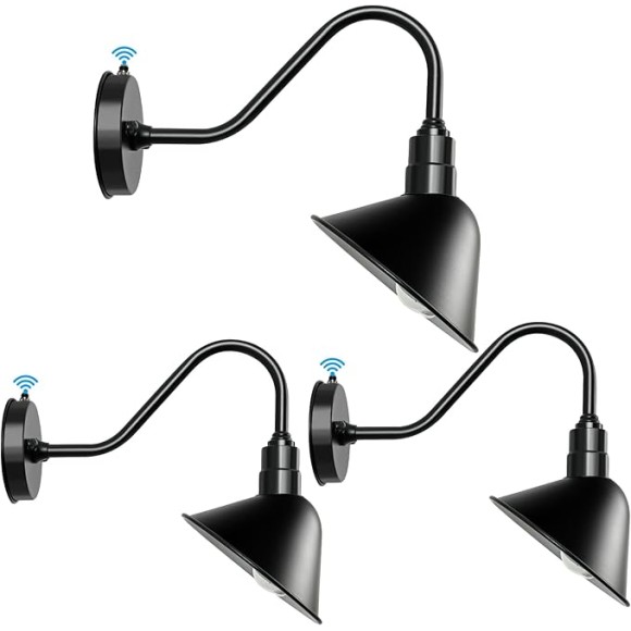 3 PCS Sign Light Outdoor Store Gooseneck Barn Fixture - 8 inch Dome Angle Shade Small Wall Scoop Lights Dusk to Dawn Farmhouse Vintage Antique Style Light