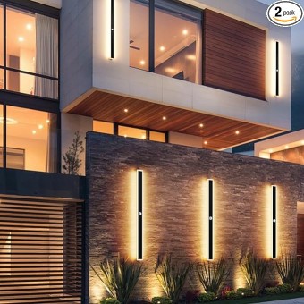 2 Packs Motion Black Outdoor Wall Light 39.4inch Modern LED Exterior Wall Sconce, Long LED Linear Exterior Lights 3000K for House Living Room Corridor