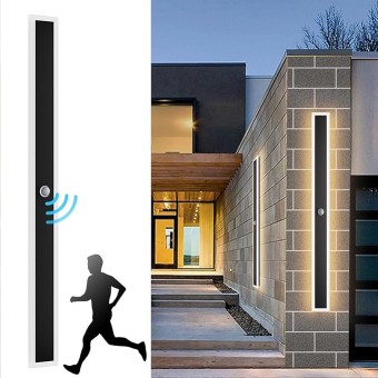 2 Packs Motion Black Outdoor Wall Light 39.4inch Modern LED Exterior Wall Sconce, Long LED Linear Exterior Lights 3000K for House Living Room Corridor