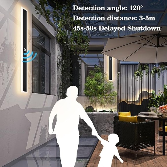 2 Packs Motion Black Outdoor Wall Light 39.4inch Modern LED Exterior Wall Sconce, Long LED Linear Exterior Lights 3000K for House Living Room Corridor
