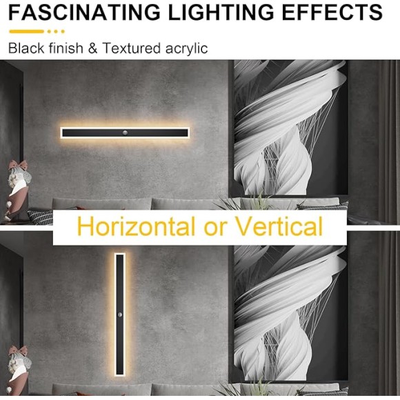2 Packs Motion Black Outdoor Wall Light 39.4inch Modern LED Exterior Wall Sconce, Long LED Linear Exterior Lights 3000K for House Living Room Corridor
