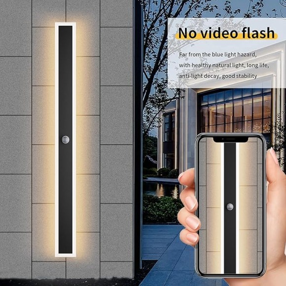 2 Packs Motion Black Outdoor Wall Light 39.4inch Modern LED Exterior Wall Sconce, Long LED Linear Exterior Lights 3000K for House Living Room Corridor