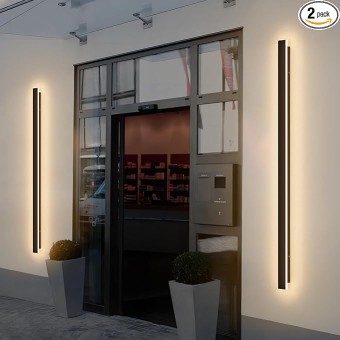 2 Pack 47.25inch Long Outdoor LED Wall Lights 35W Black 3000K Warm White Porch Lights Acrylic Waterproof IP65 Exterior Wall Light Fixtures for House Patio Porch Courtyard