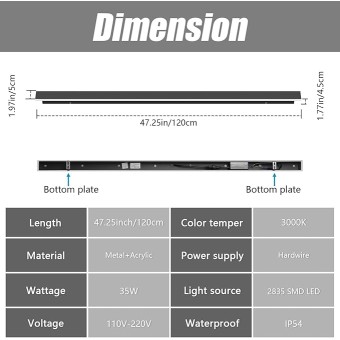 2 Pack 47.25inch Long Outdoor LED Wall Lights 35W Black 3000K Warm White Porch Lights Acrylic Waterproof IP65 Exterior Wall Light Fixtures for House Patio Porch Courtyard