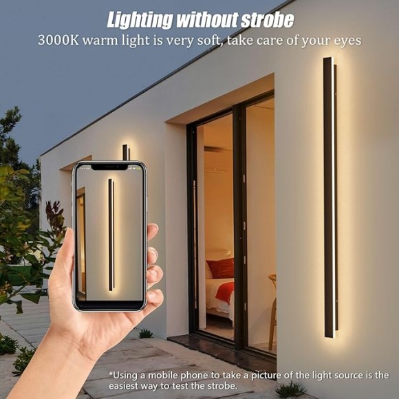 2 Pack 47.25inch Long Outdoor LED Wall Lights 35W Black 3000K Warm White Porch Lights Acrylic Waterproof IP65 Exterior Wall Light Fixtures for House Patio Porch Courtyard