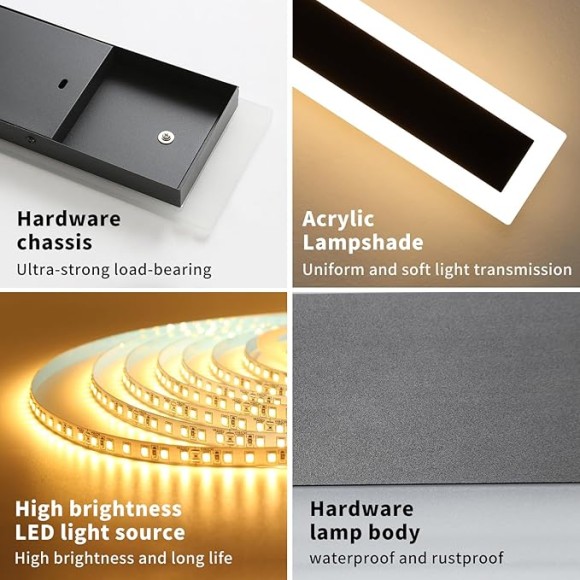 Upgrade Widened 2 Pack 23.6inch Outdoor Wall Sconce, Dimmable Modern LED Wall Light, 3000K-6000K, IP65 Waterproof, Black Wall Mount Lighting for Exterior Home, Porch, Garage with Remote Control