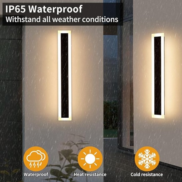 Upgrade Widened 2 Pack 23.6inch Outdoor Wall Sconce, Dimmable Modern LED Wall Light, 3000K-6000K, IP65 Waterproof, Black Wall Mount Lighting for Exterior Home, Porch, Garage with Remote Control