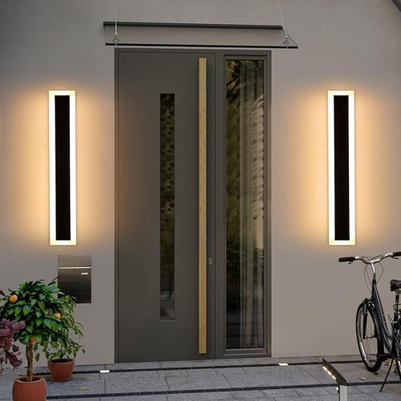 Upgrade Widened 2 Pack 23.6inch Outdoor Wall Sconce, Dimmable Modern LED Wall Light, 3000K-6000K, IP65 Waterproof, Black Wall Mount Lighting for Exterior Home, Porch, Garage with Remote Control