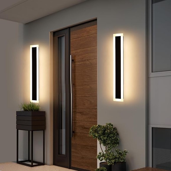 Upgrade Widened 2 Pack 23.6inch Outdoor Wall Sconce, Dimmable Modern LED Wall Light, 3000K-6000K, IP65 Waterproof, Black Wall Mount Lighting for Exterior Home, Porch, Garage with Remote Control