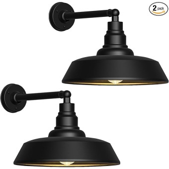 15" Large Gooseneck Barn Lights - Gooseneck Outdoor Lights Stylish Black Wall Lights, Farmhouse and Garage Porch Lights 2-Pack