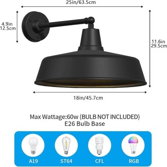 Large 18" Outdoor barn gooseneck Light, Vintage Farmhouse Style Wall Mounted barn Light, Perfect as an Exterior Light Fixture for Homes, porches and garages