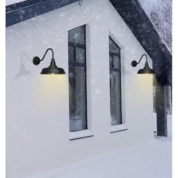 15 Inch Large Outdoor Gooseneck Barn Light, Dusk to Dawn Barn Lights 2-Pack, Exterior Classic Black Barn Light for Porch, Farmhouse, Garage, Gooseneck Lighting