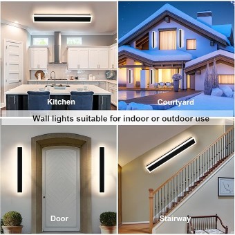 2 Pack Long 32inch Outdoor LED Wall Lights, Dimmable with Remote 3000K-6000K, Modern Long Acrylic Strip Exterior Light Fixture Waterproof IP65 Outdoor Wall Sconce
