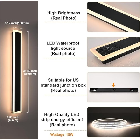 2 Pack Long 32inch Outdoor LED Wall Lights, Dimmable with Remote 3000K-6000K, Modern Long Acrylic Strip Exterior Light Fixture Waterproof IP65 Outdoor Wall Sconce