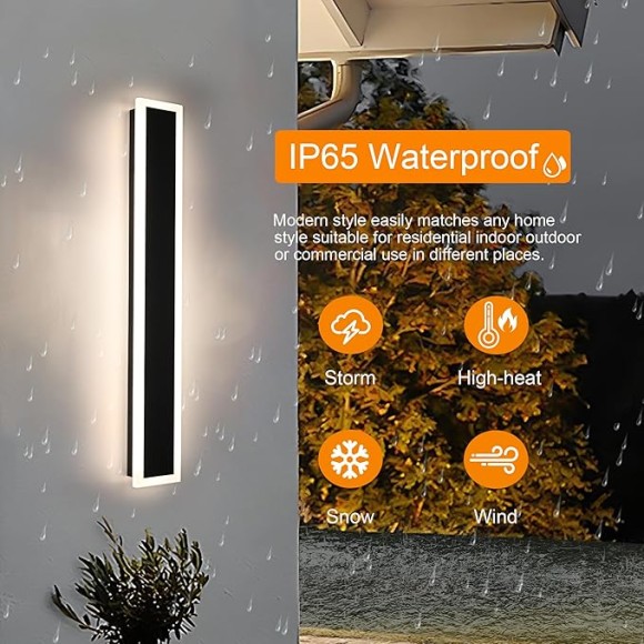 2 Pack Long 32inch Outdoor LED Wall Lights, Dimmable with Remote 3000K-6000K, Modern Long Acrylic Strip Exterior Light Fixture Waterproof IP65 Outdoor Wall Sconce