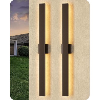 2 Pack Modern Outdoor Wall Lights Dimmable, 39.3" Rectangular Outdoor Wall Sconce, 3CCT, Iron & PC, IP65 Waterproof, Long Front Porch Light for Patio, Yard, Oil Rubbed Bronze