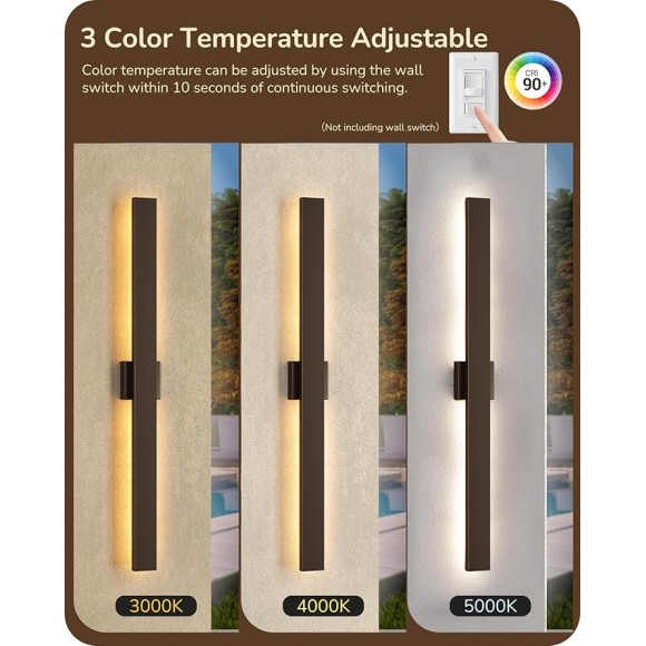 2 Pack Modern Outdoor Wall Lights Dimmable, 39.3" Rectangular Outdoor Wall Sconce, 3CCT, Iron & PC, IP65 Waterproof, Long Front Porch Light for Patio, Yard, Oil Rubbed Bronze