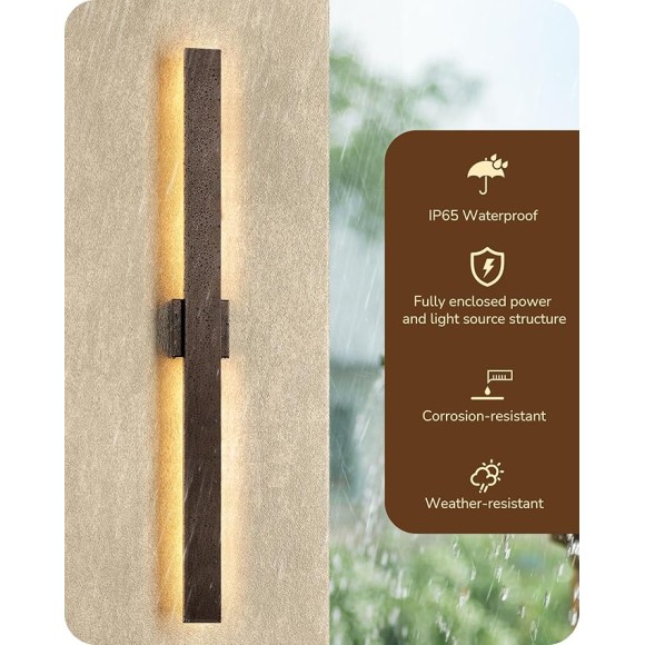 2 Pack Modern Outdoor Wall Lights Dimmable, 39.3" Rectangular Outdoor Wall Sconce, 3CCT, Iron & PC, IP65 Waterproof, Long Front Porch Light for Patio, Yard, Oil Rubbed Bronze