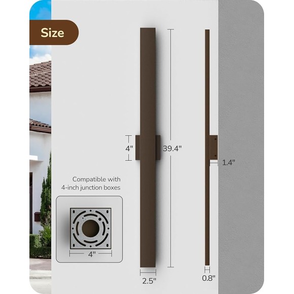 2 Pack Modern Outdoor Wall Lights Dimmable, 39.3" Rectangular Outdoor Wall Sconce, 3CCT, Iron & PC, IP65 Waterproof, Long Front Porch Light for Patio, Yard, Oil Rubbed Bronze