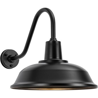 Large 18" Black Vintage Industrial Barn Gooseneck Light, Classic Farmhouse Barn Light Outdoor Porch Light for Garage, Patio