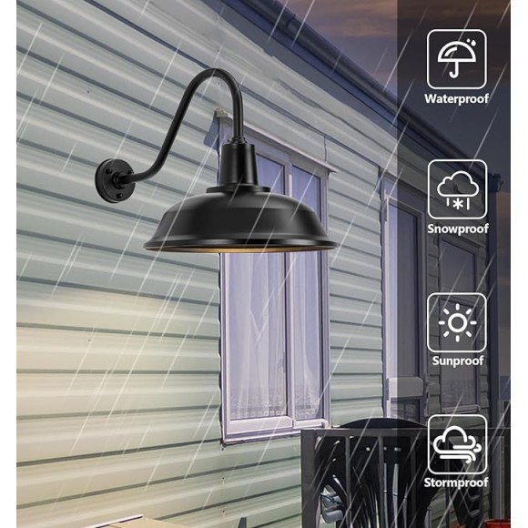 Large 18" Black Vintage Industrial Barn Gooseneck Light, Classic Farmhouse Barn Light Outdoor Porch Light for Garage, Patio